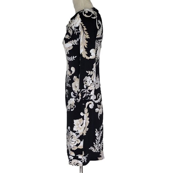 WHBM Floral Shift Dress Cowl Neck 3/4 Sleeve Pullover Jersey Knit - Picture 2 of 9